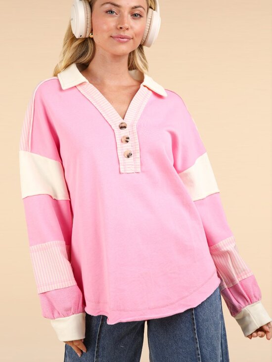 Very J Tops - 🪷VeryJ new in Pink Cream Colorblock Oversized Sweater, Women's M, EUC